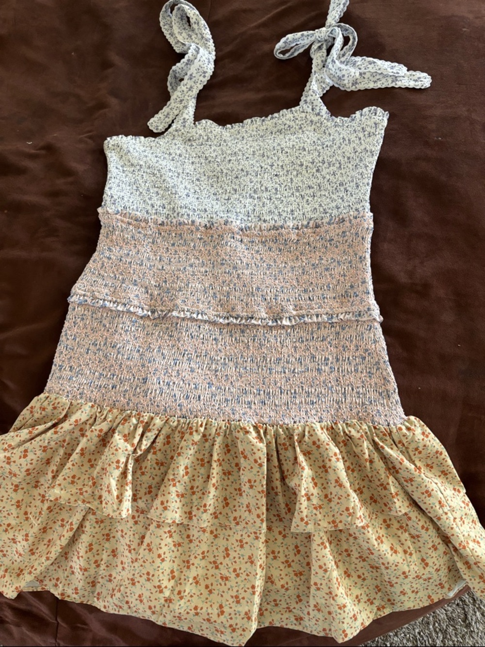Floral Ruffle Smocked Women’s Dress in Cream and Pink